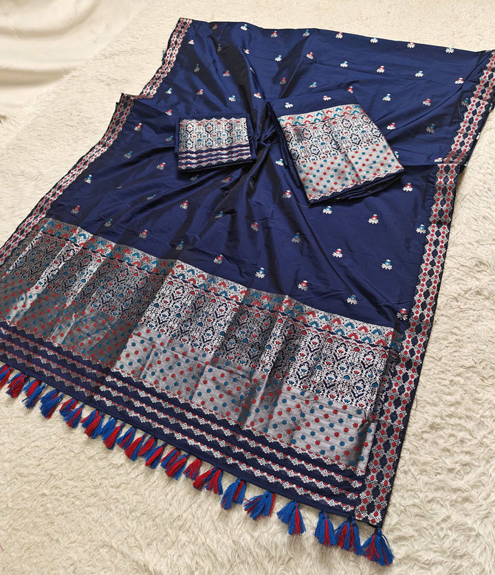 Ready-To-Wear Silver Jari Mix Set Mekhela Sador