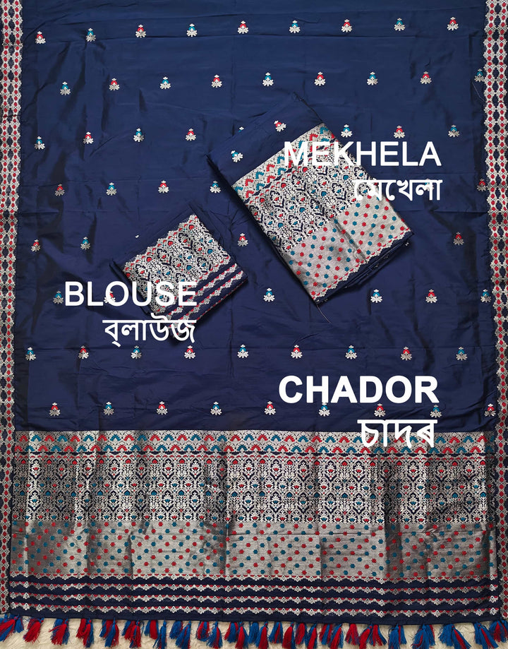 Ready-To-Wear Silver Jari Mix Set Mekhela Sador