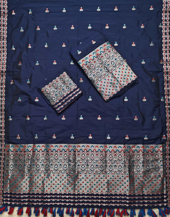 Ready-To-Wear Silver Jari Mix Set Mekhela Sador