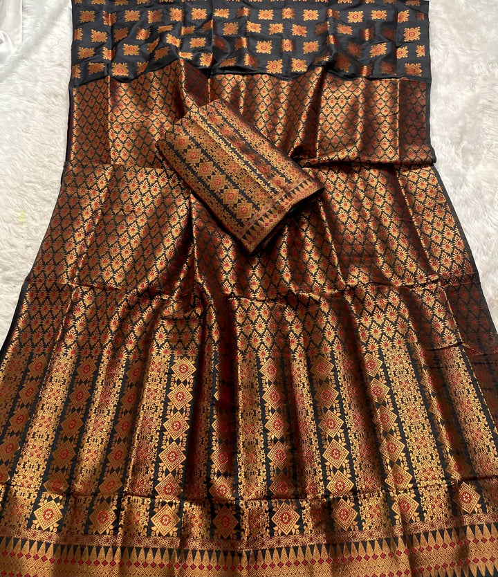 Bedsheet-Style Copper Guna Mix Pat Mekhela Sador