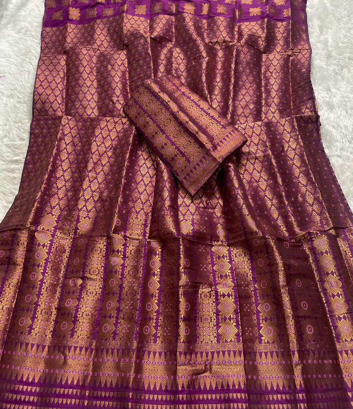 Bedsheet-Style Copper Guna Mix Pat Mekhela Sador