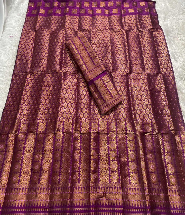 Bedsheet-Style Copper Guna Mix Pat Mekhela Sador