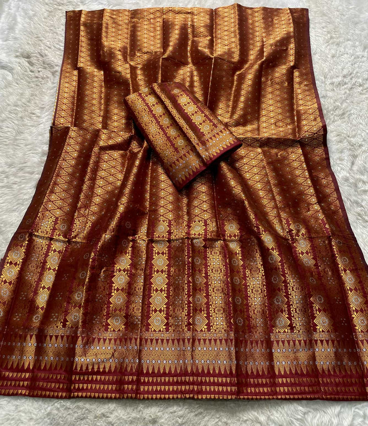 Bedsheet-Style Copper Guna Mix Pat Mekhela Sador