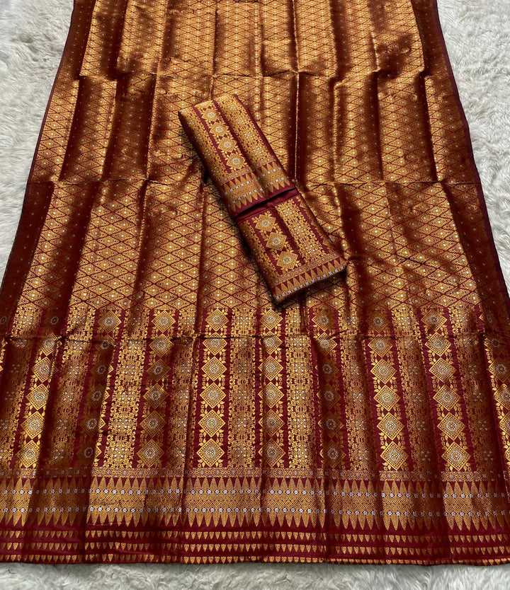 Bedsheet-Style Copper Guna Mix Pat Mekhela Sador