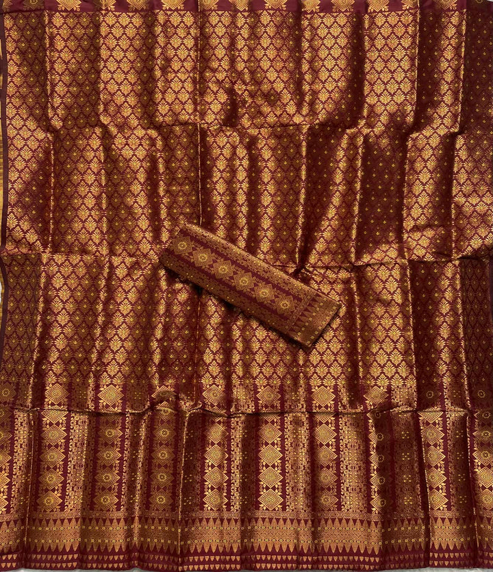 Bedsheet-Style Copper Guna Mix Pat Mekhela Sador