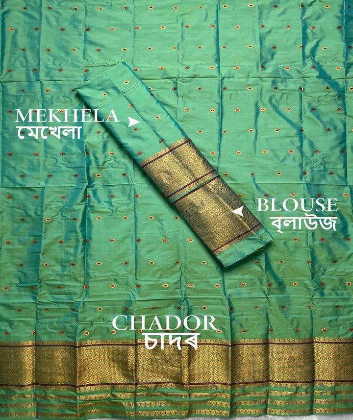 Copper Jari - Dhaga Mina - Mix Set Mekhela Sador