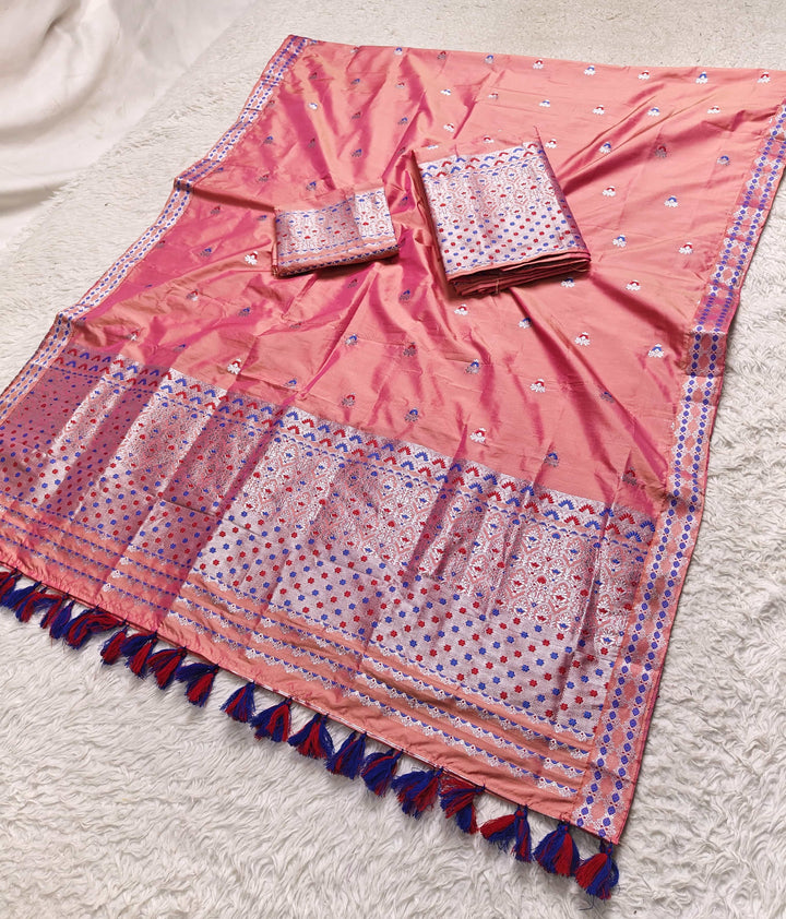 Ready-To-Wear Silver Jari Mix Set Mekhela Sador