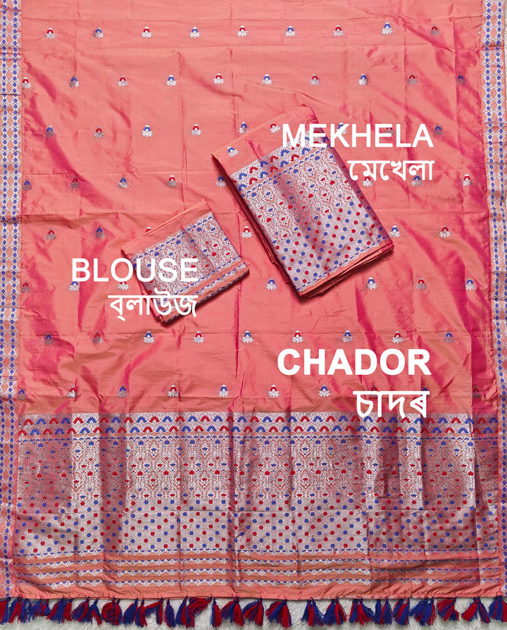 Ready-To-Wear Silver Jari Mix Set Mekhela Sador