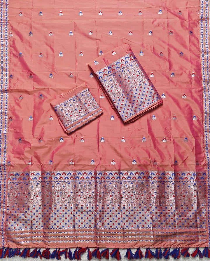 Ready-To-Wear Silver Jari Mix Set Mekhela Sador