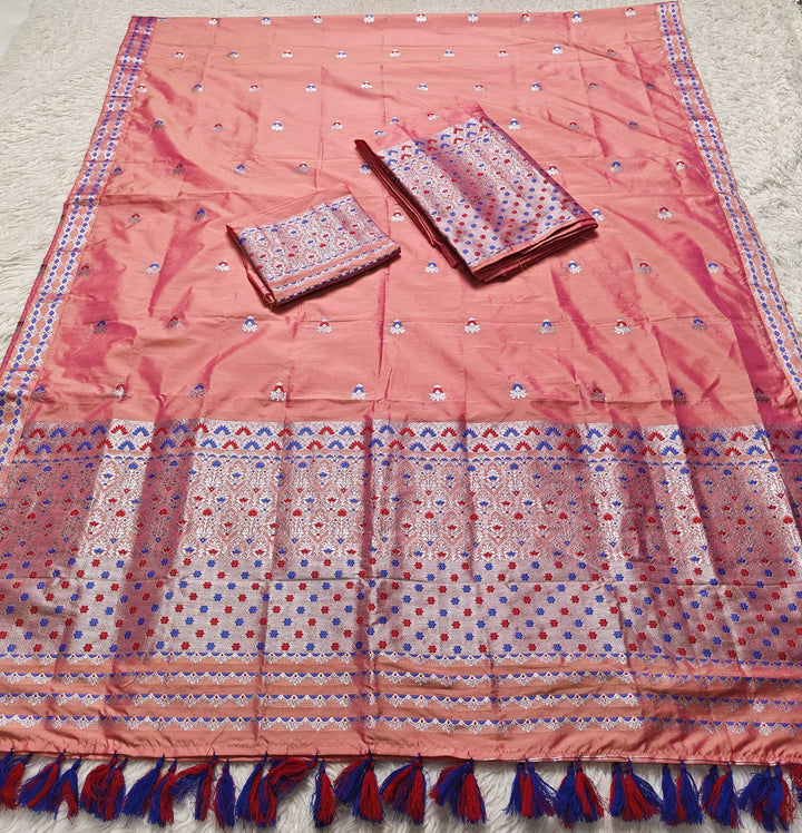 Ready-To-Wear Silver Jari Mix Set Mekhela Sador