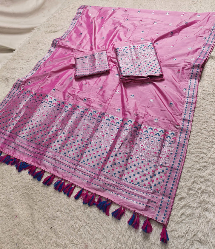 Ready-To-Wear Silver Jari Mix Set Mekhela Sador