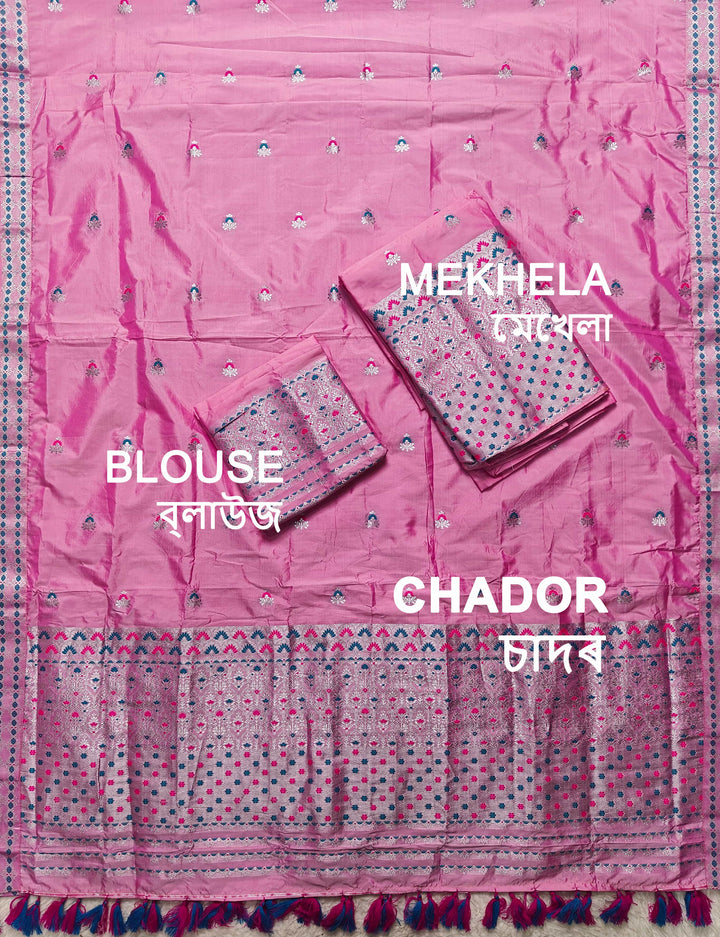 Ready-To-Wear Silver Jari Mix Set Mekhela Sador