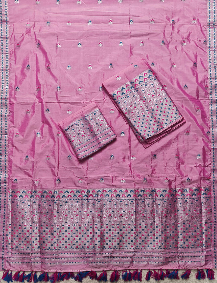Ready-To-Wear Silver Jari Mix Set Mekhela Sador