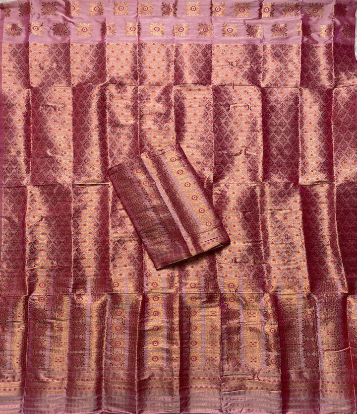 Bedsheet-Style Copper Guna Mix Pat Mekhela Sador