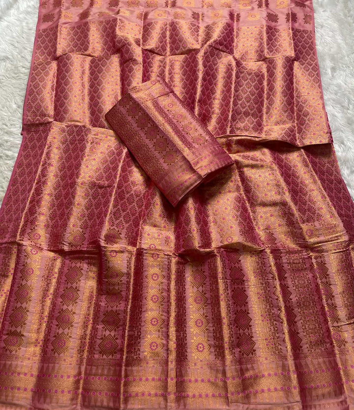 Bedsheet-Style Copper Guna Mix Pat Mekhela Sador