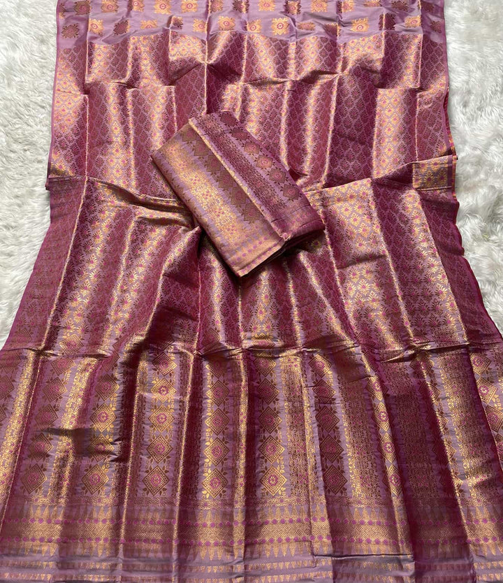 Bedsheet-Style Copper Guna Mix Pat Mekhela Sador