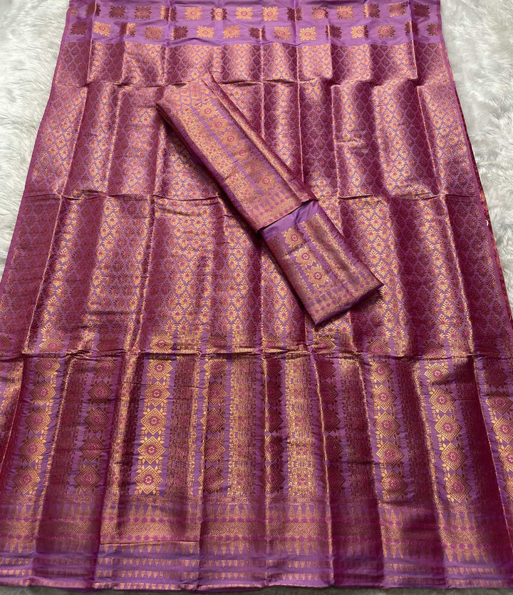 Bedsheet-Style Copper Guna Mix Pat Mekhela Sador