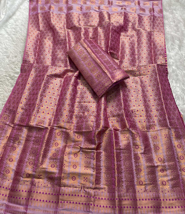 Bedsheet-Style Copper Guna Mix Pat Mekhela Sador