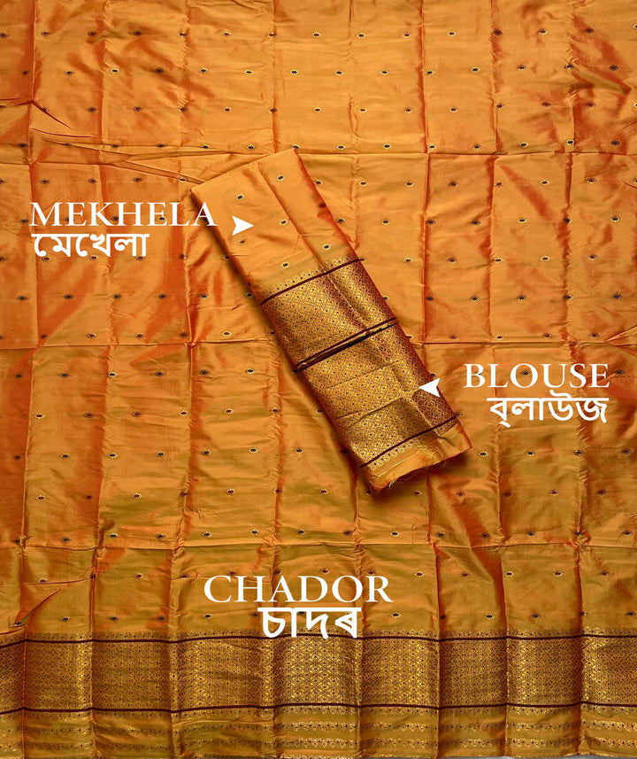 Copper Jari - Dhaga Mina - Mix Set Mekhela Sador