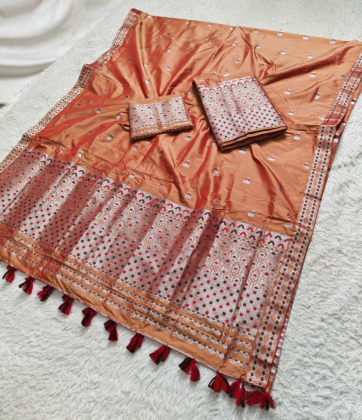 Ready-To-Wear Silver Jari Mix Set Mekhela Sador