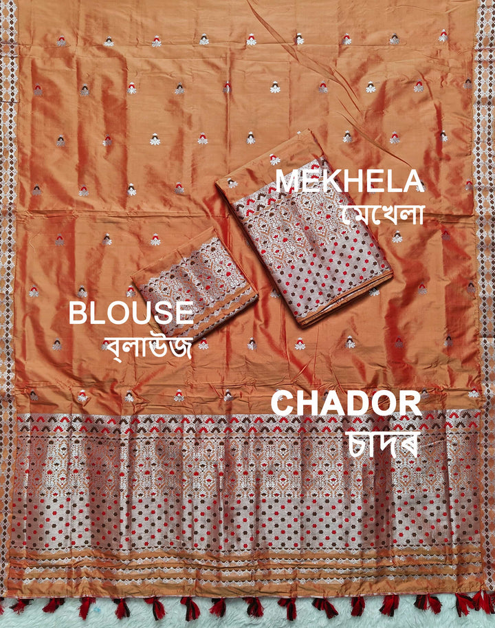 Ready-To-Wear Silver Jari Mix Set Mekhela Sador