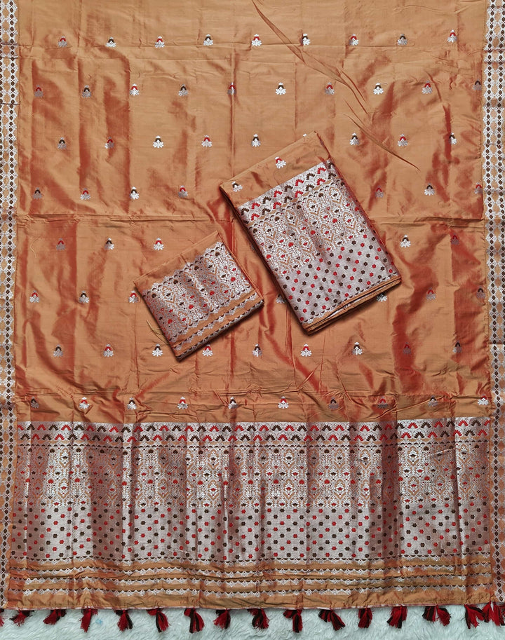 Ready-To-Wear Silver Jari Mix Set Mekhela Sador