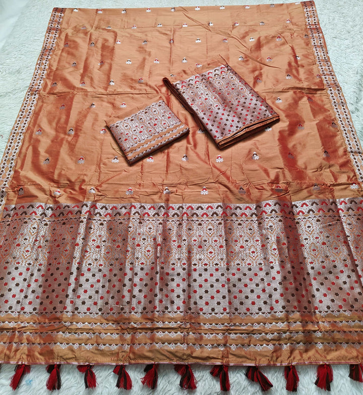 Ready-To-Wear Silver Jari Mix Set Mekhela Sador