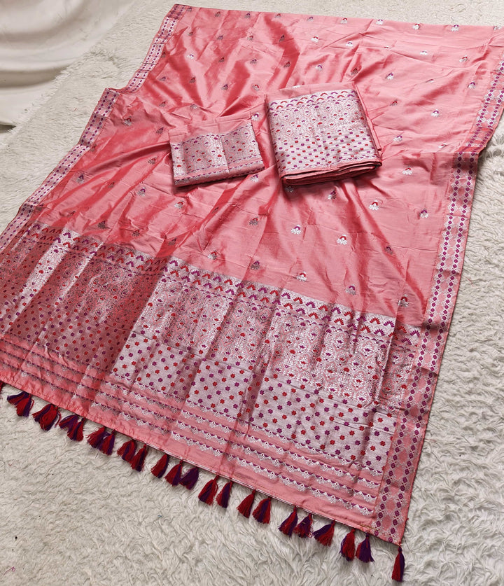 Ready-To-Wear Silver Jari Mix Set Mekhela Sador