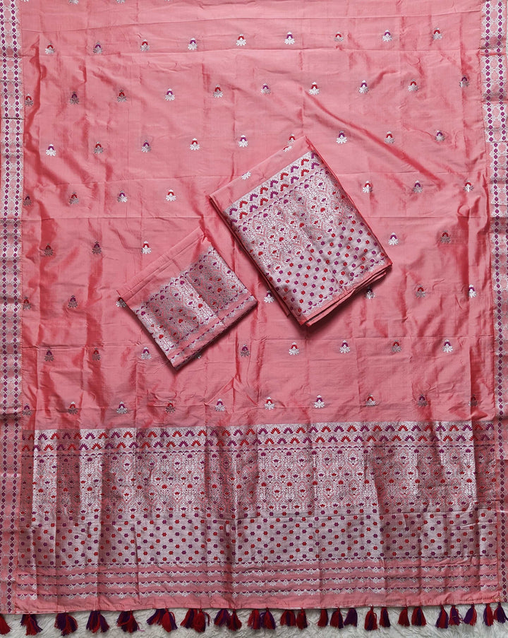 Ready-To-Wear Silver Jari Mix Set Mekhela Sador