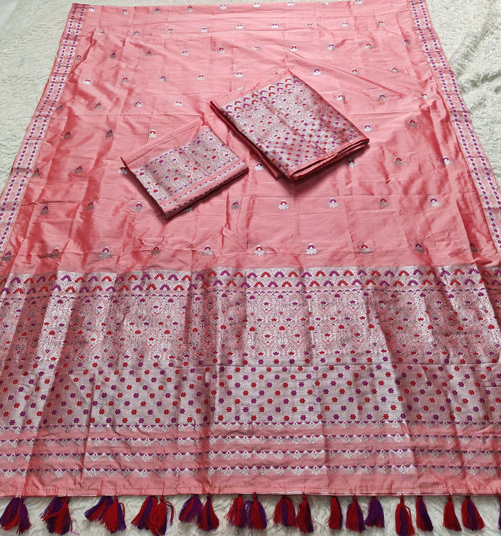 Ready-To-Wear Silver Jari Mix Set Mekhela Sador