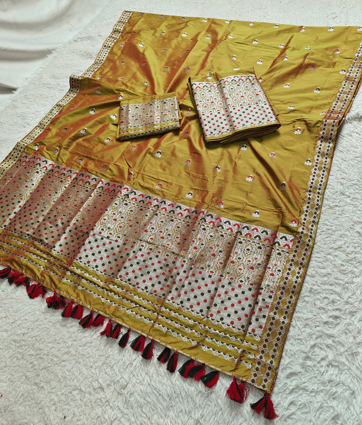 Ready-To-Wear Silver Jari Mix Set Mekhela Sador