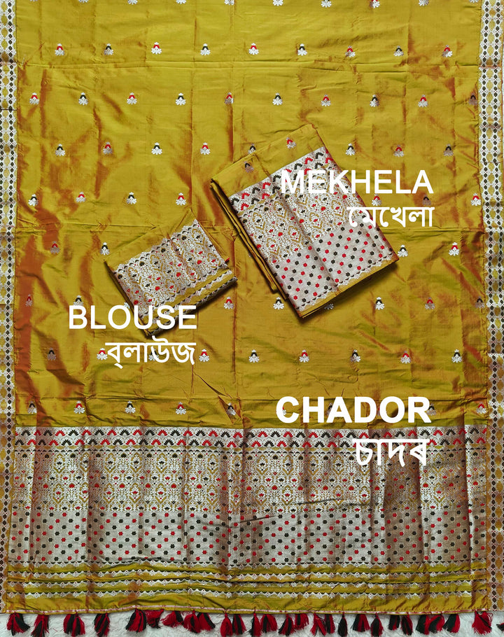Ready-To-Wear Silver Jari Mix Set Mekhela Sador