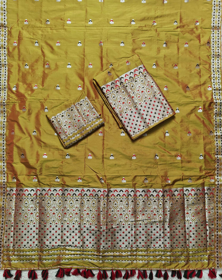 Ready-To-Wear Silver Jari Mix Set Mekhela Sador