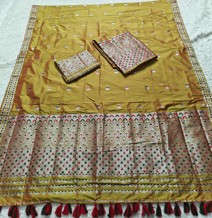 Ready-To-Wear Silver Jari Mix Set Mekhela Sador