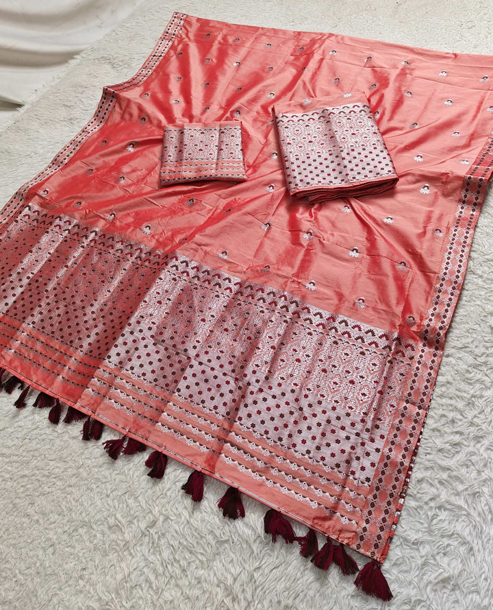 Ready-To-Wear Silver Jari Mix Set Mekhela Sador