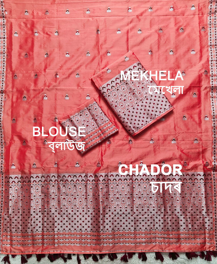 Ready-To-Wear Silver Jari Mix Set Mekhela Sador