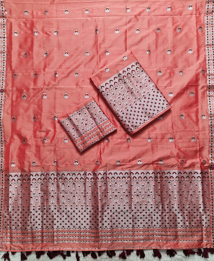 Ready-To-Wear Silver Jari Mix Set Mekhela Sador