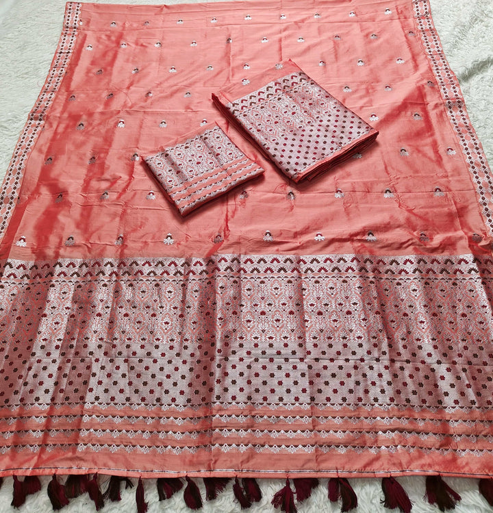 Ready-To-Wear Silver Jari Mix Set Mekhela Sador