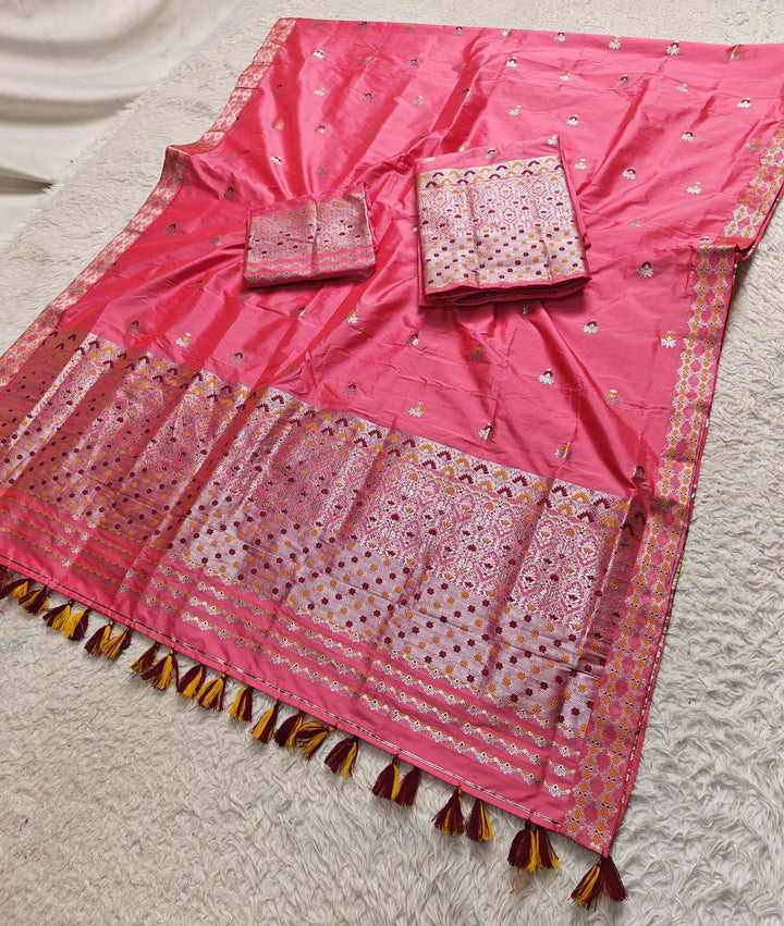 Ready-To-Wear Silver Jari Mix Set Mekhela Sador