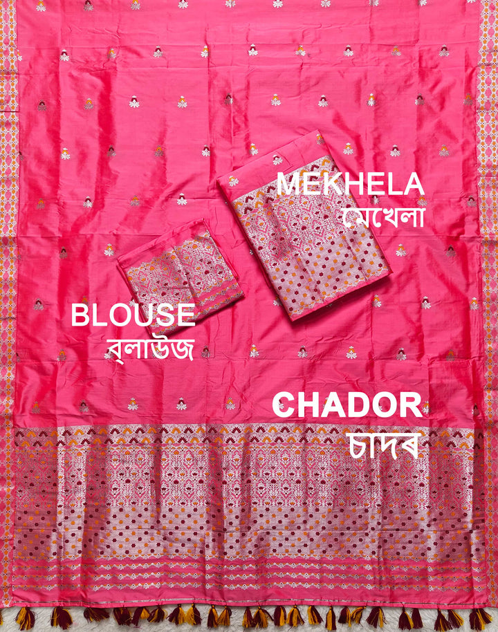 Ready-To-Wear Silver Jari Mix Set Mekhela Sador