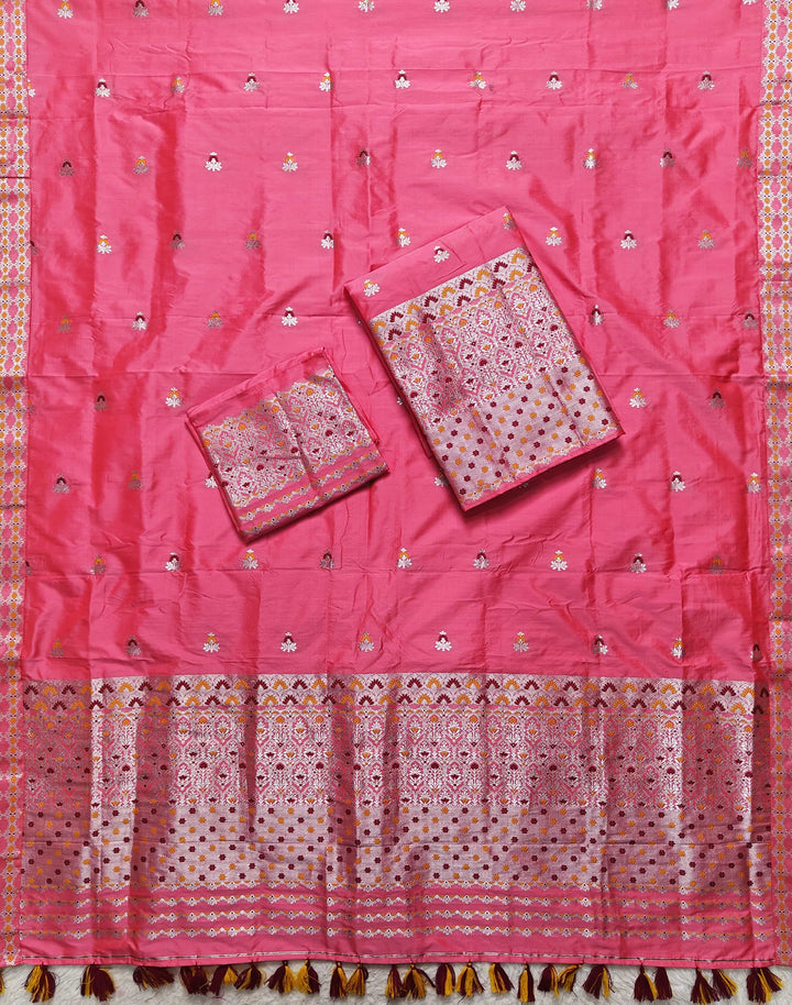 Ready-To-Wear Silver Jari Mix Set Mekhela Sador