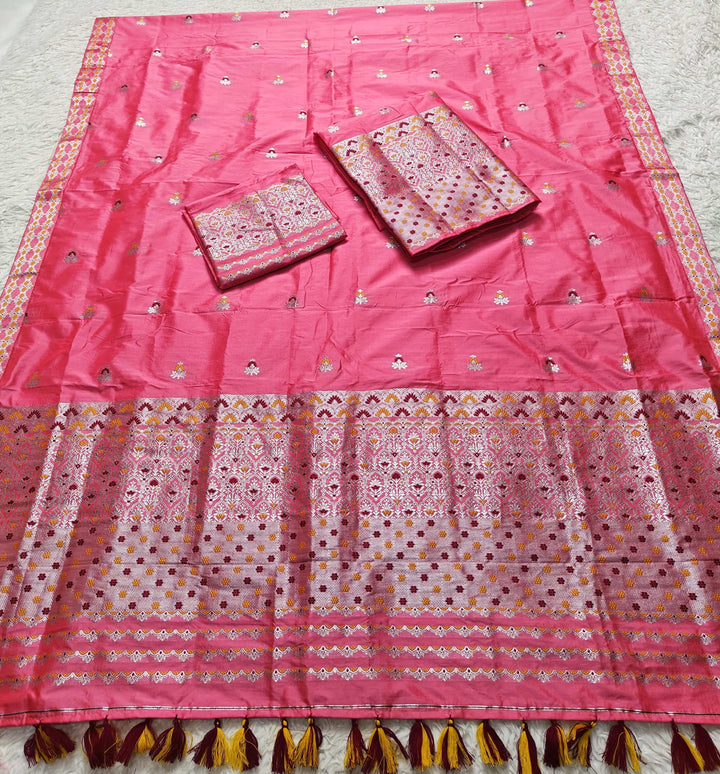 Ready-To-Wear Silver Jari Mix Set Mekhela Sador
