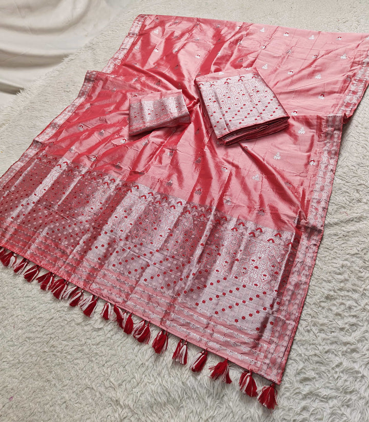 Ready-To-Wear Silver Jari Mix Set Mekhela Sador