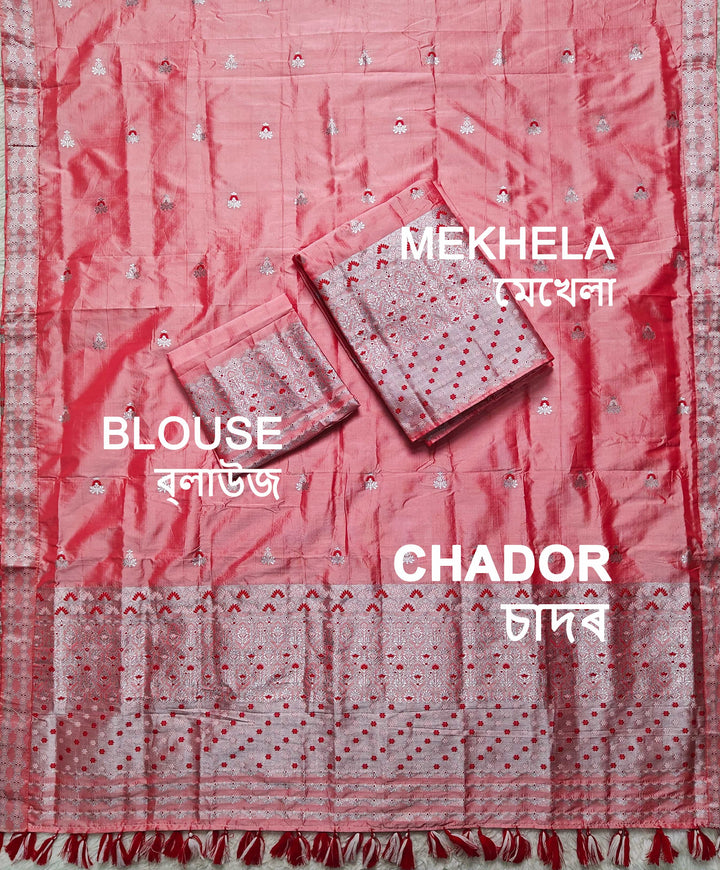 Ready-To-Wear Silver Jari Mix Set Mekhela Sador
