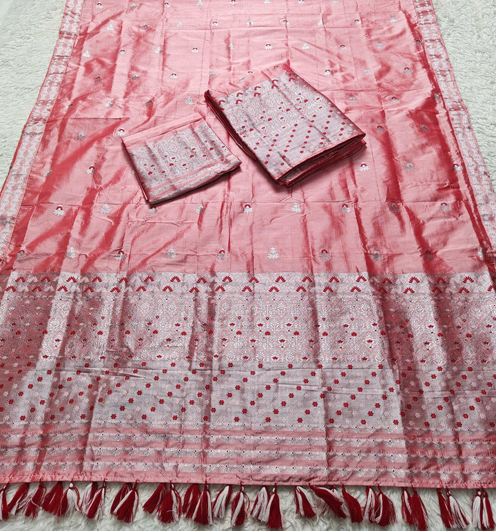 Ready-To-Wear Silver Jari Mix Set Mekhela Sador
