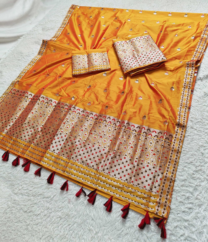 Ready-To-Wear Silver Jari Mix Set Mekhela Sador