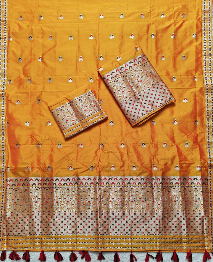 Ready-To-Wear Silver Jari Mix Set Mekhela Sador