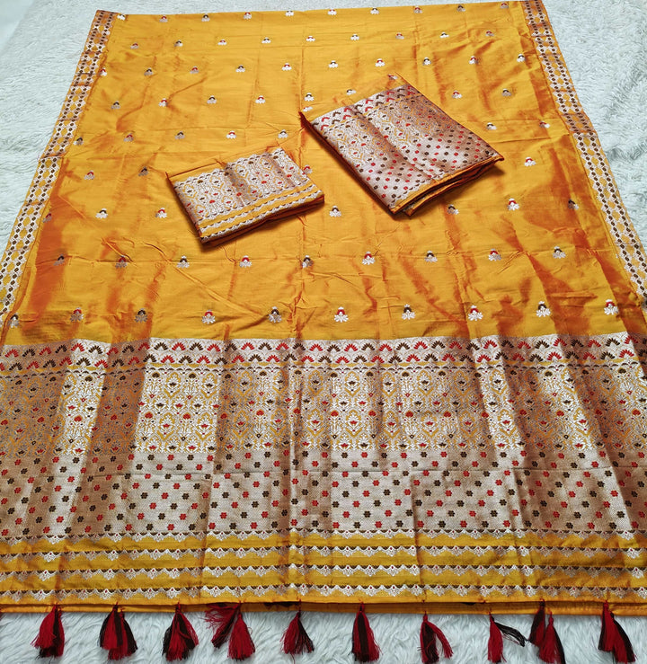 Ready-To-Wear Silver Jari Mix Set Mekhela Sador