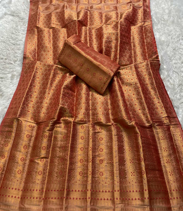 Bedsheet-Style Copper Guna Mix Pat Mekhela Sador