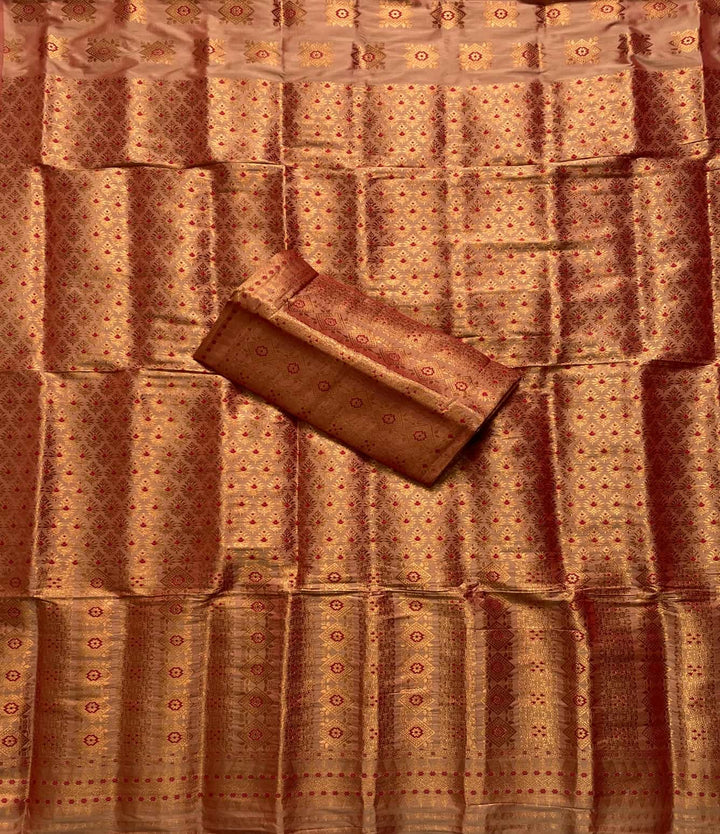 Bedsheet-Style Copper Guna Mix Pat Mekhela Sador